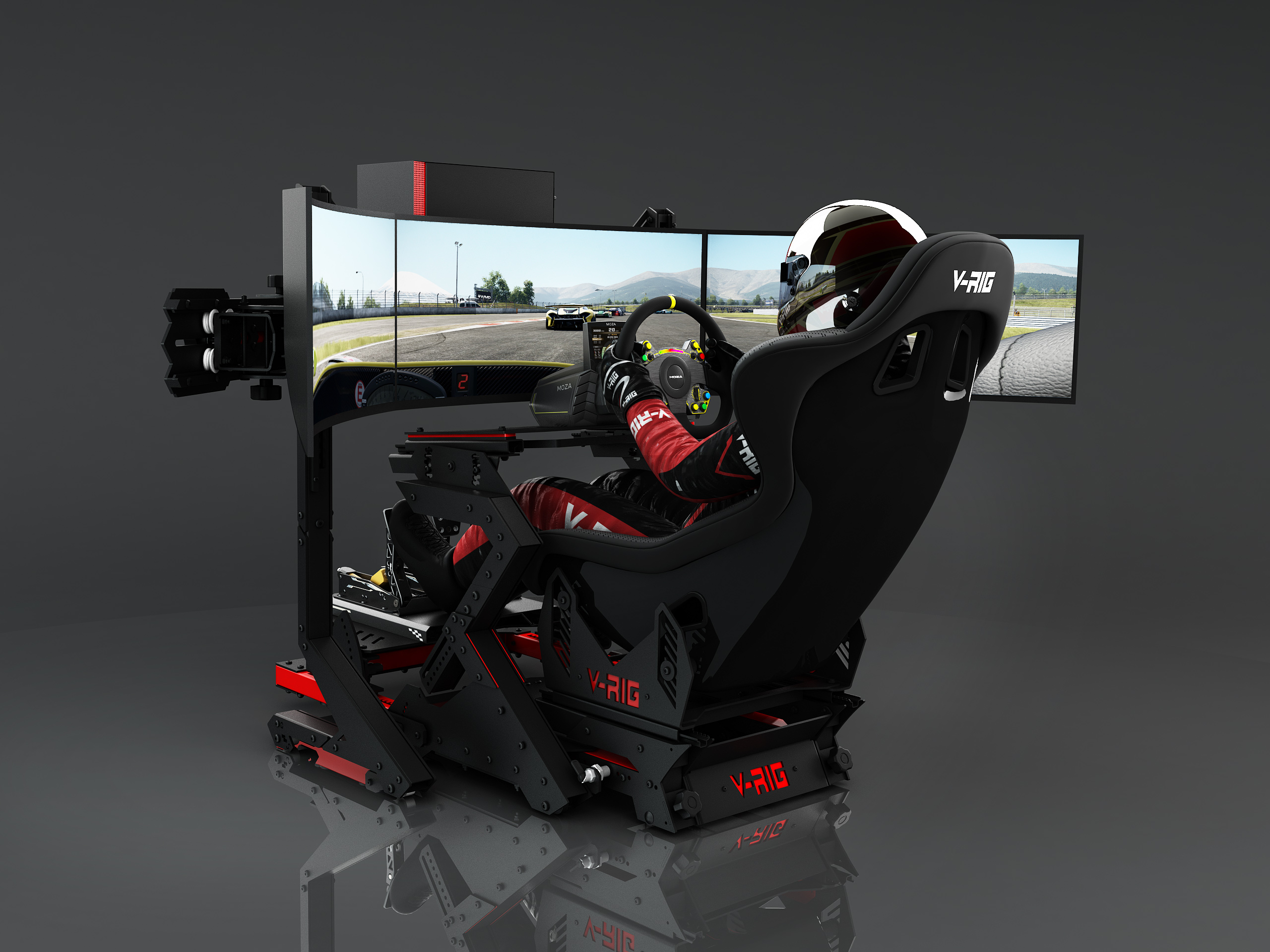 Setup triple monitor envolvente para simulador F1